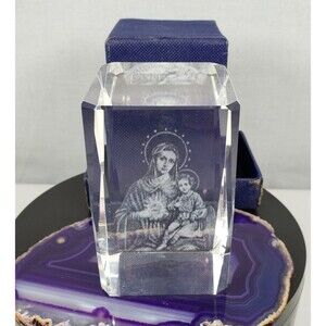 Virgin Mary & Baby Jesus 3D Hologram Laser Paperweight Christianity